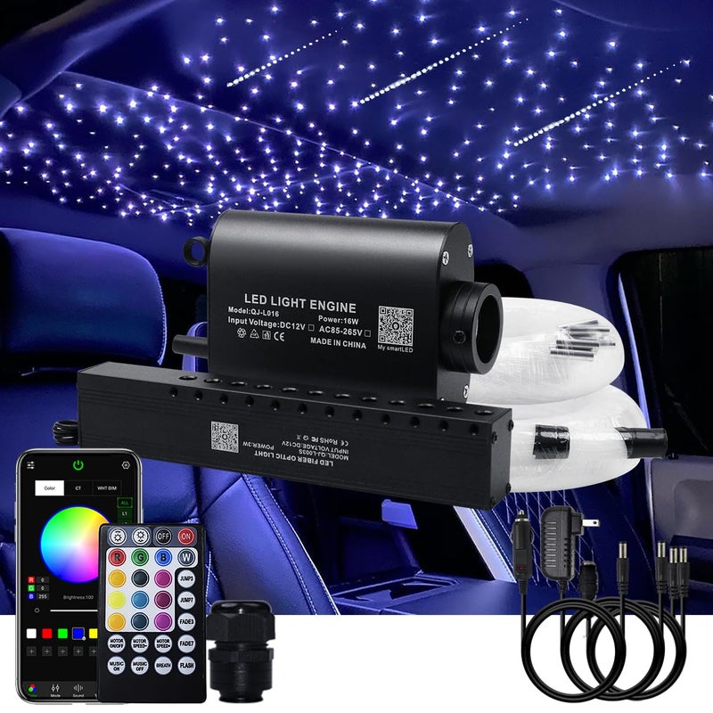 AKEPO 16W Car Home RGBW APP + Music Control + Shooting Star Fiber Optic Lights Star Ceiling Light Kit, Fiber Cable 550pcs 0.75mm 13.1ft/4m + 28key Musical Remote - Image 1